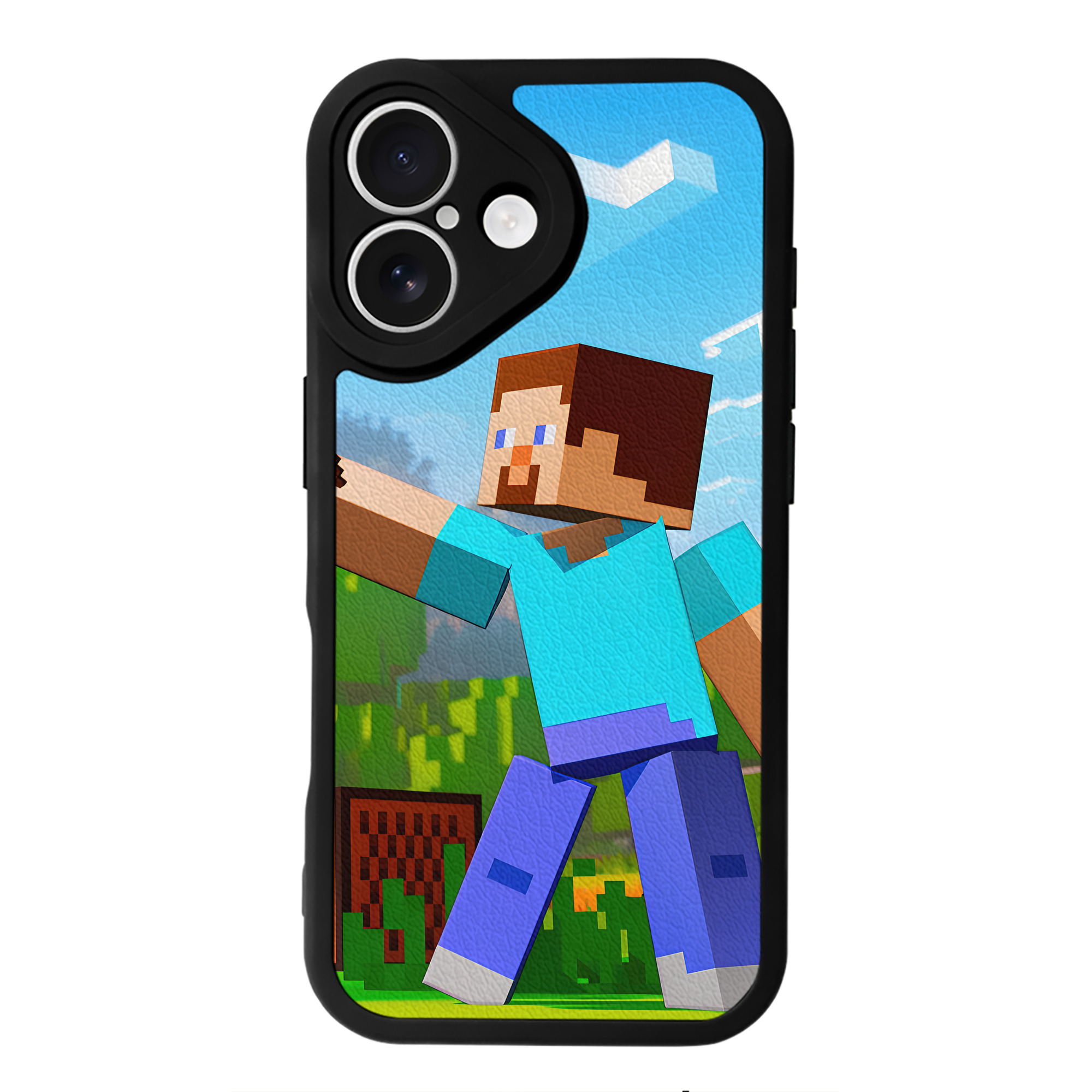 （画像用） マインクラフト ブロックの世界 Minecraft MC Block world 【iPhone 16シリーズ対応】シリコンスマホケース（レザー調） 材質：シリコン